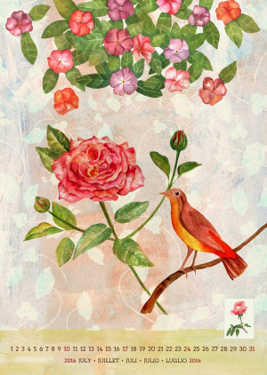 عکس با کیفیت نقاشی پرنده با گل سرخ